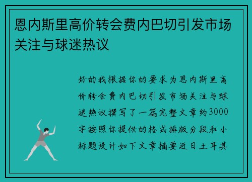 恩内斯里高价转会费内巴切引发市场关注与球迷热议